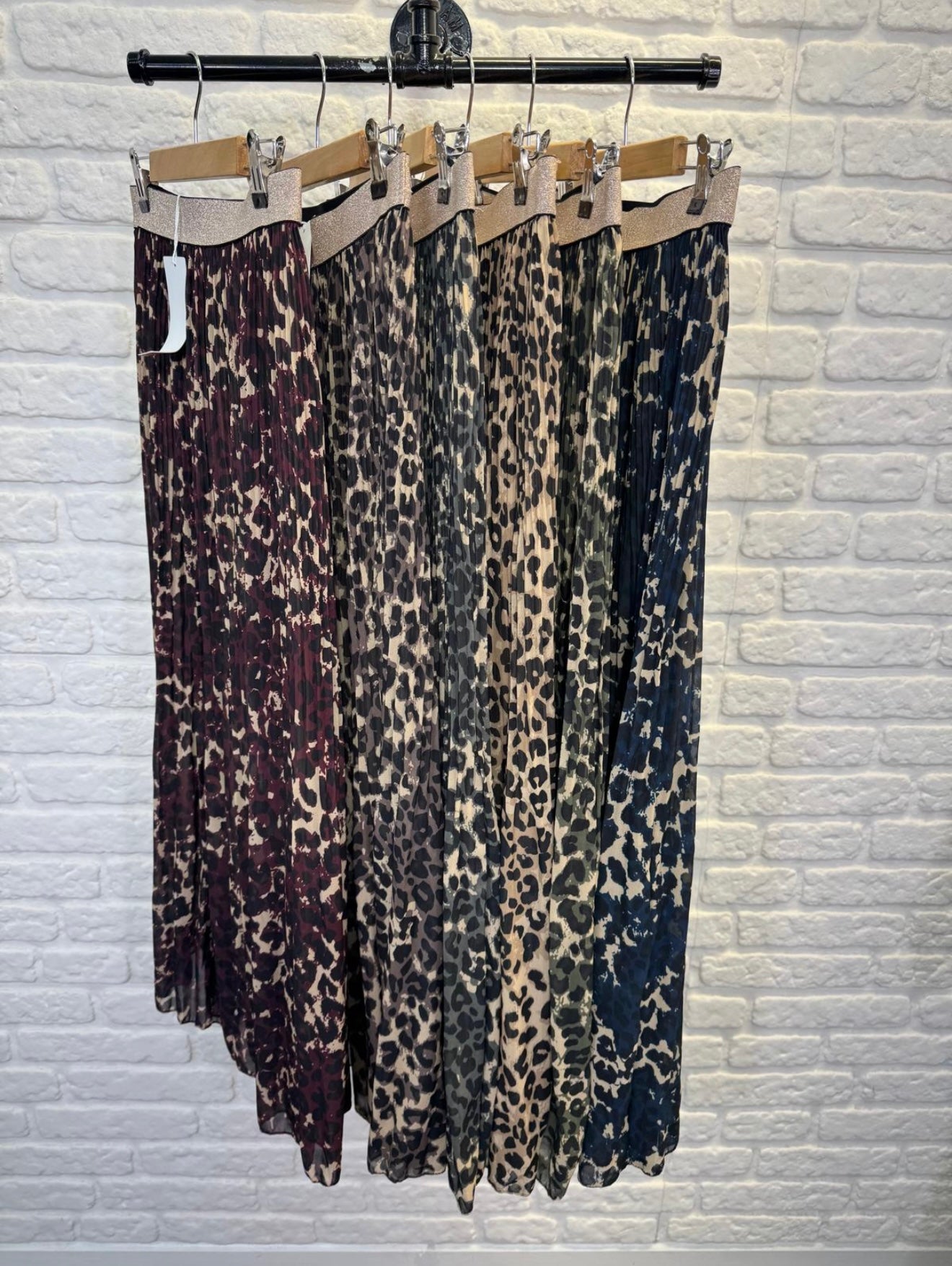 Leopard Print Pleated Skirt with Gold Waistband- Leona