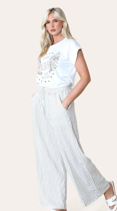 Stripe Print Mix Linen Trousers- Tamara