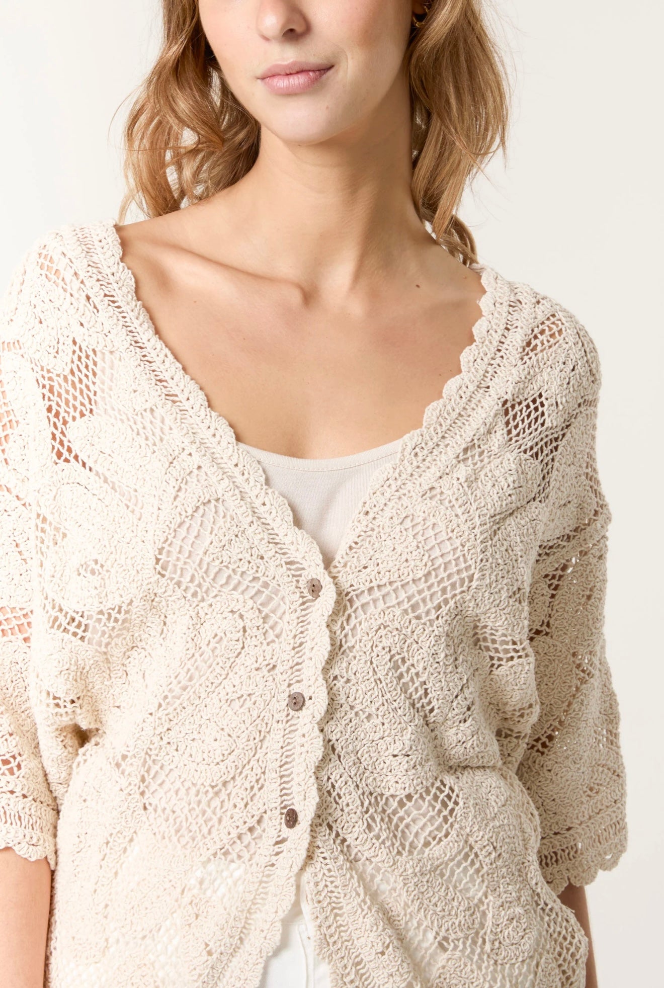 Crochet Leaf Batwing Cardigan- Siani