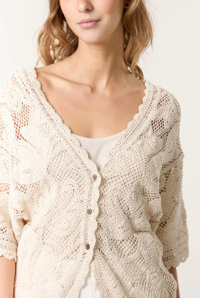 Crochet Leaf Batwing Cardigan- Siani
