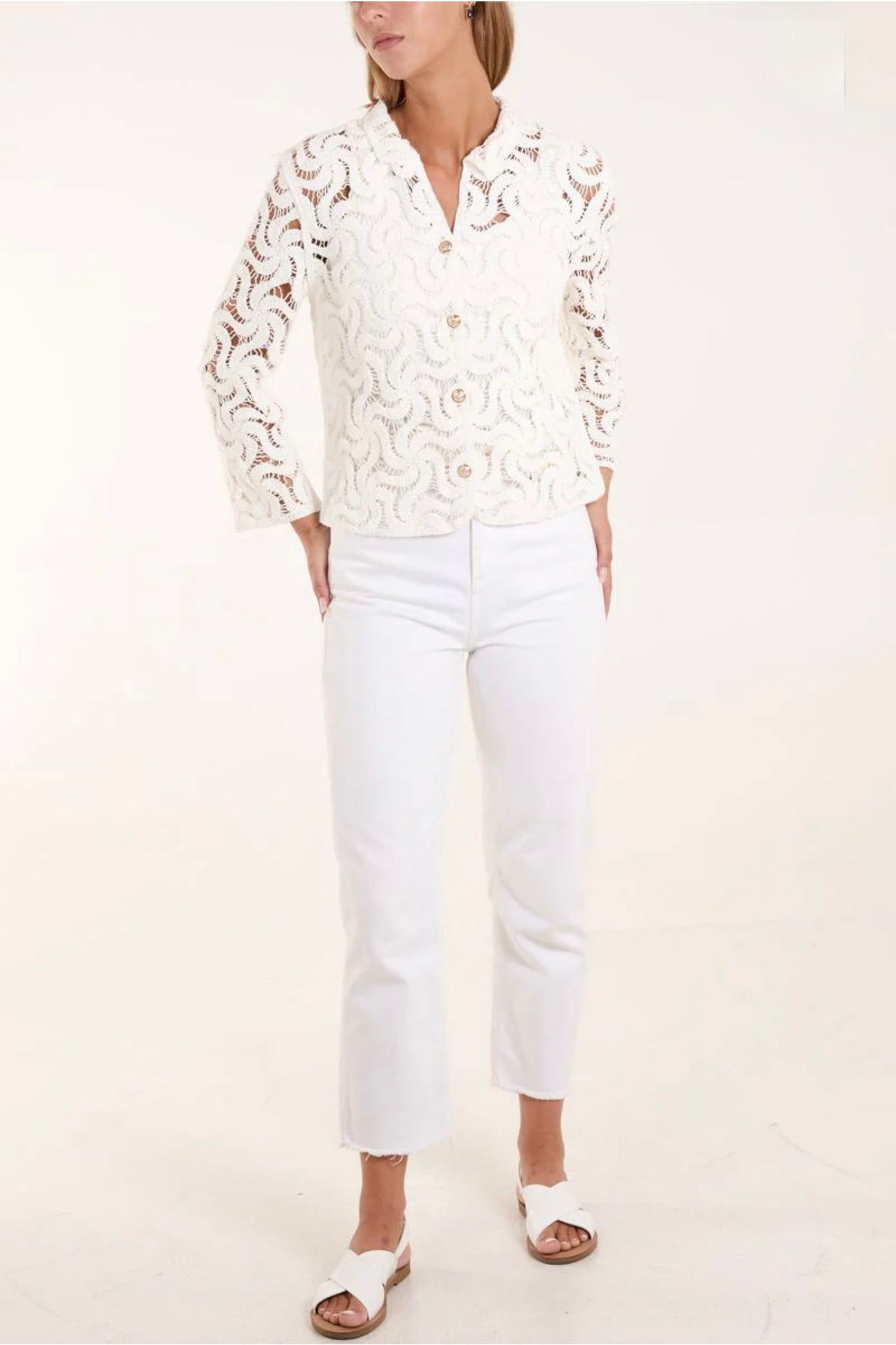 Ivory Cotton Swirl Crochet Shirt-  Glicine