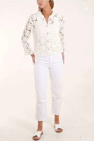 Ivory Cotton Swirl Crochet Shirt-  Glicine