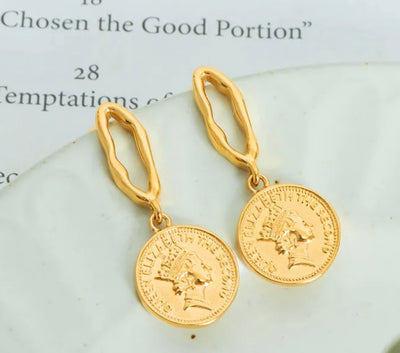 Queen Elizabeth Gold Coin Earrings- Beth