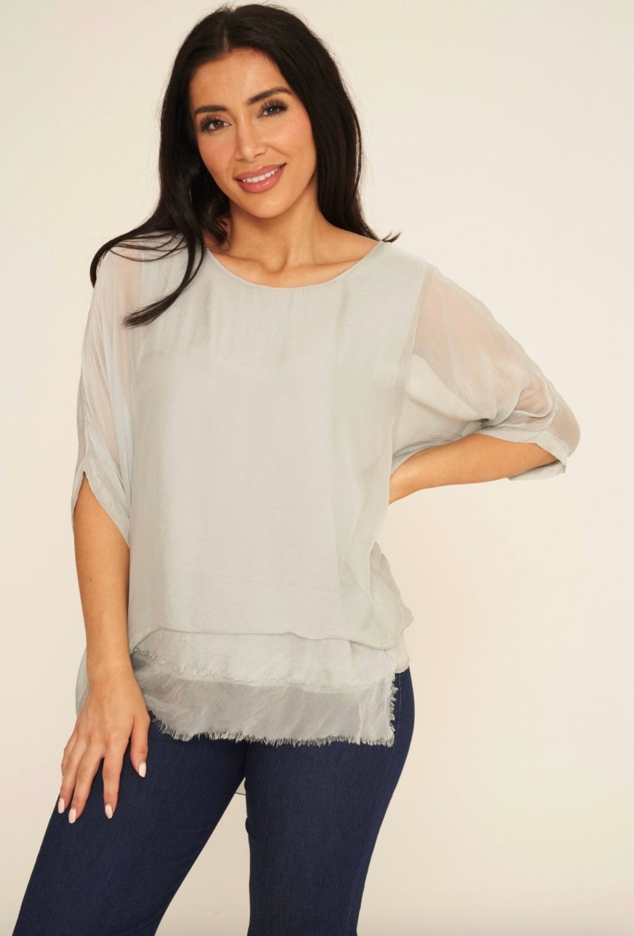 Frayed Hem Layered Silk Top- Freya