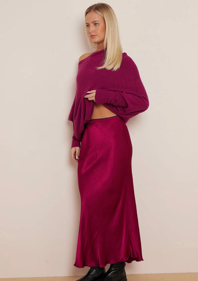Satin Bias Cut Midi Skirt- Aria