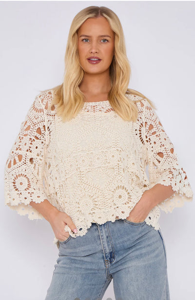 Crochet Circle Print Top- Oriana