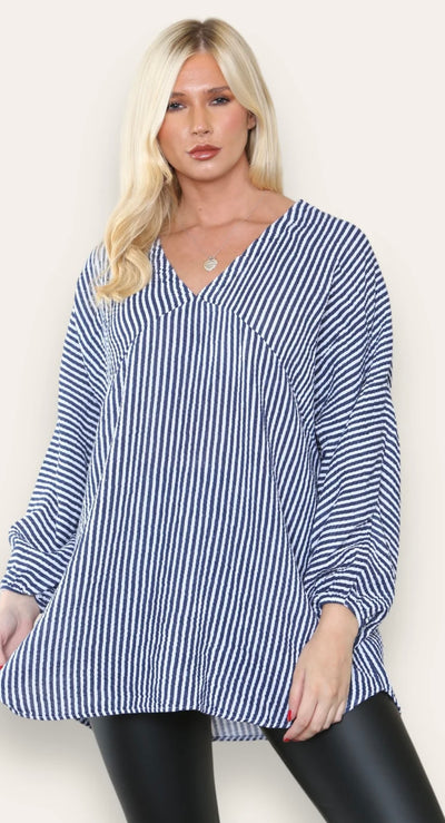 Cheesecloth Stripe Oversized Top- Brenda