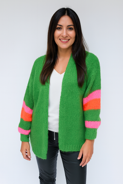 Neon Stripe Chunky Knit Cardigan- Brio