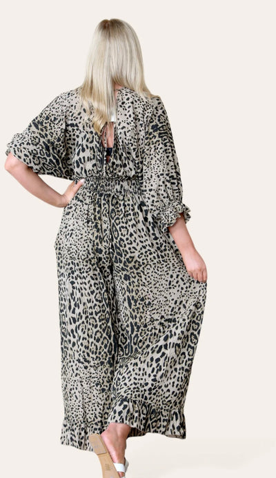 Leopard Print Bandeau Jumpsuit- Narciso