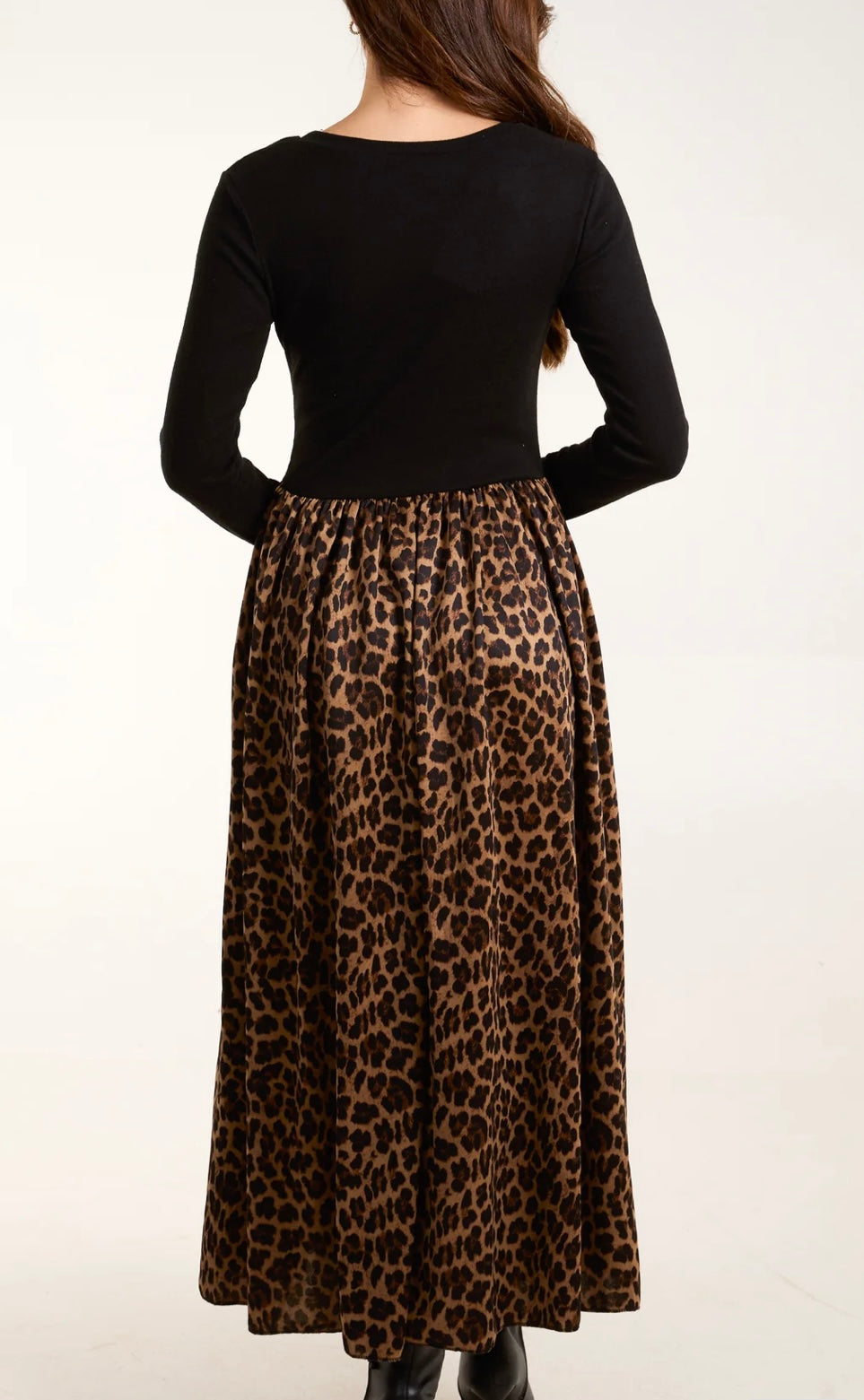 Knit Elasticated Bodice Leopard Dress- Larissa