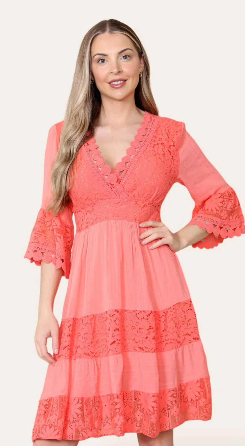 Lace Crochet V-Neck Italian Dress- Gloria