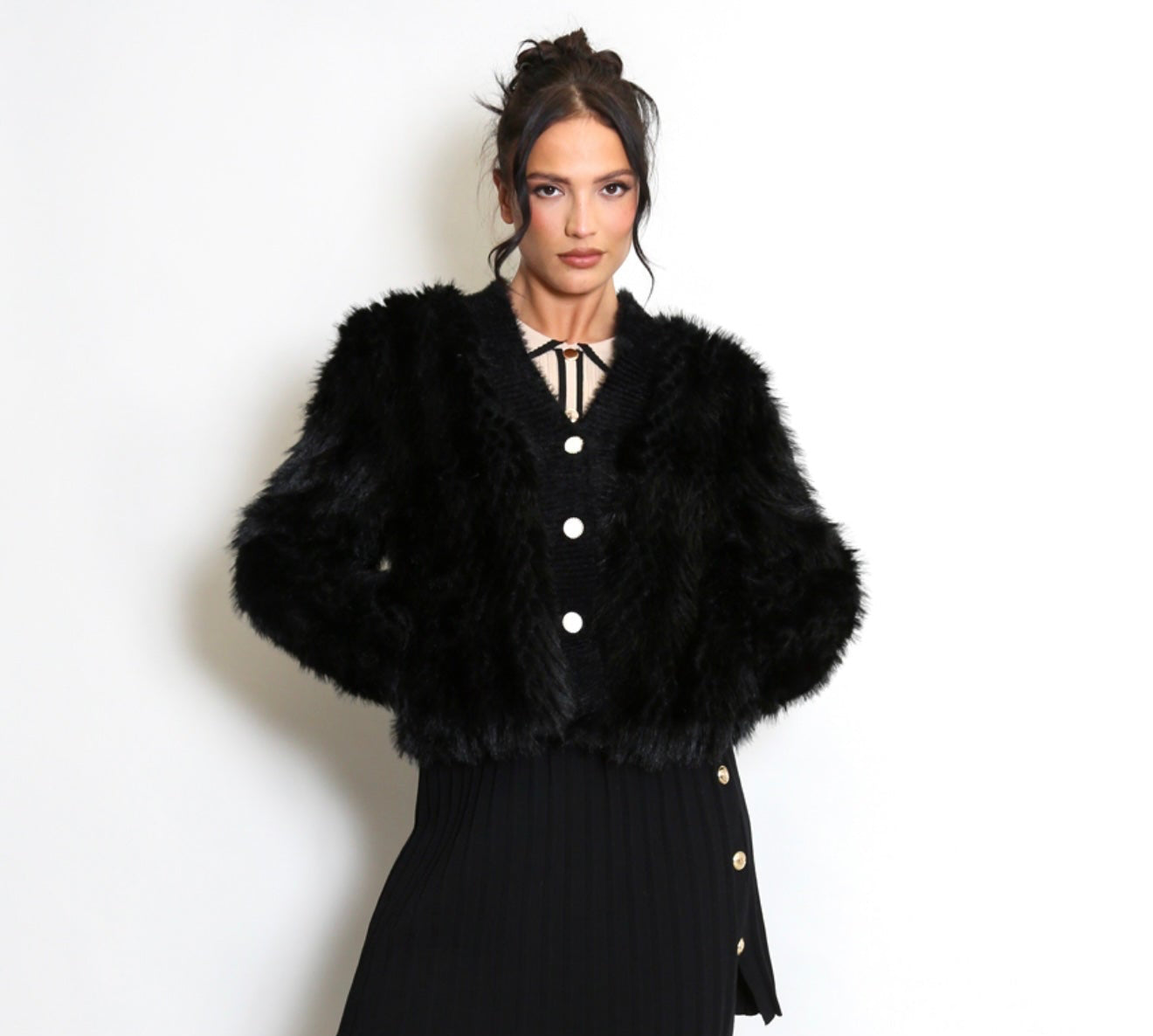 Faux Fur Cardigan Jacket- Piuma