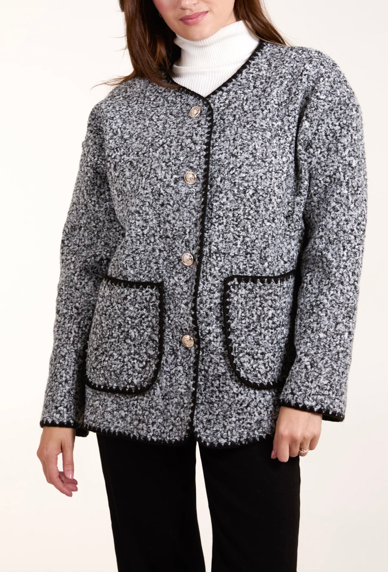 Blanket Stitch Boucle Jacket- Mabel