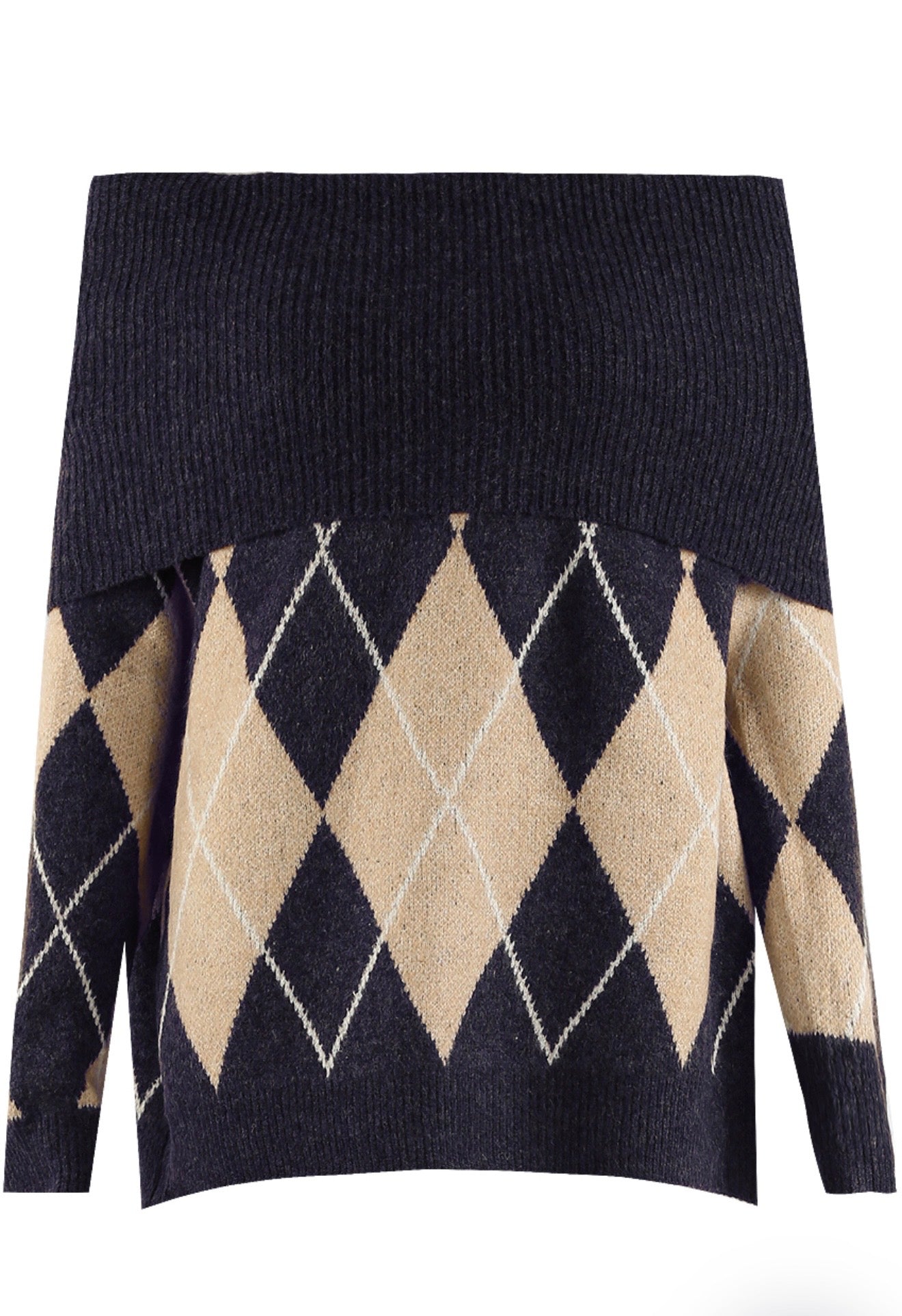 Argyle Wool Blend Off-Shoulder Jumper- Scozia