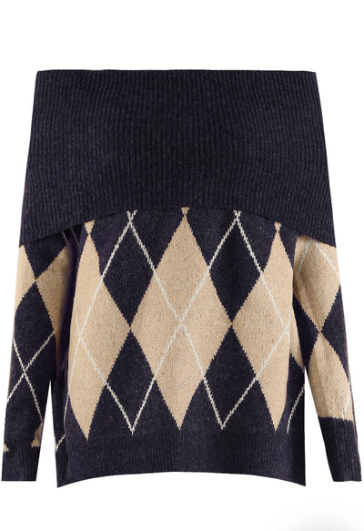 Argyle Wool Blend Off-Shoulder Jumper- Scozia