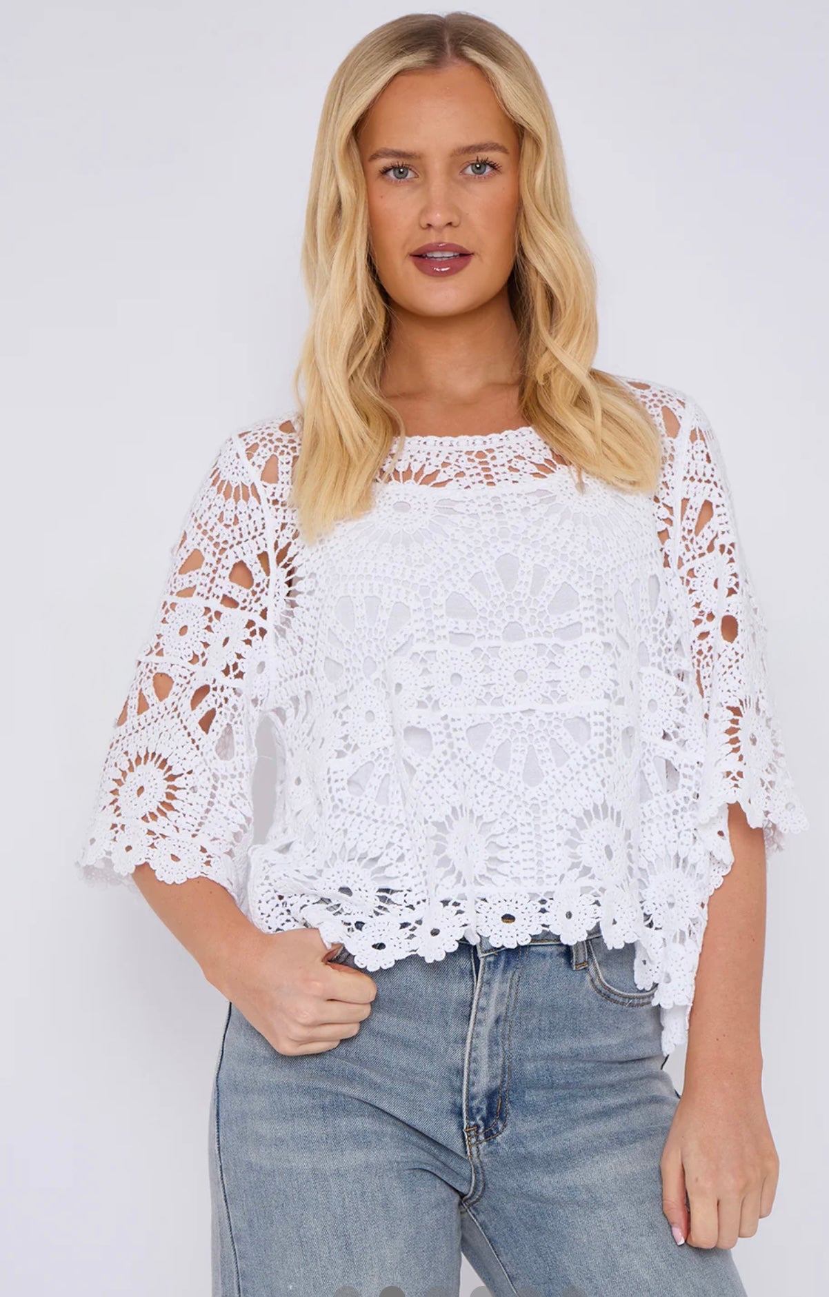 Crochet Circle Print Top- Oriana