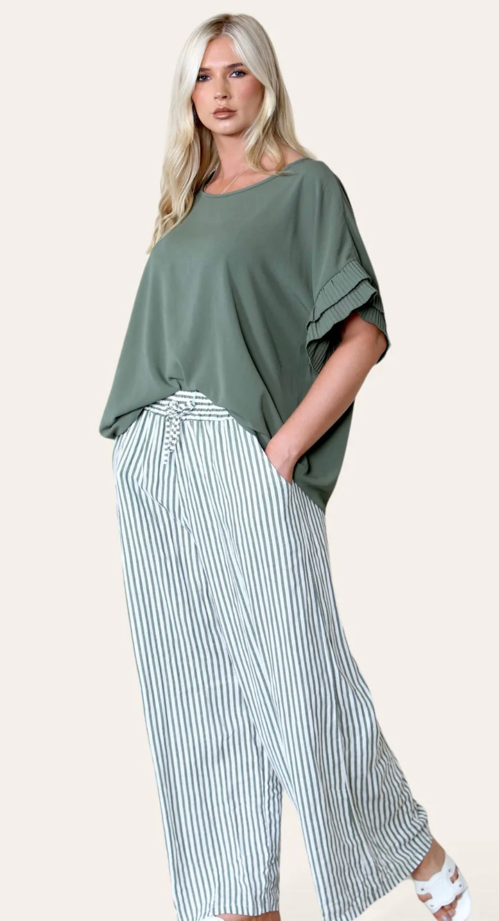 Stripe Print Mix Linen Trousers- Tamara