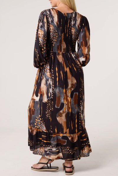Multi Print Shirred Bust Midi Dress- Incanto