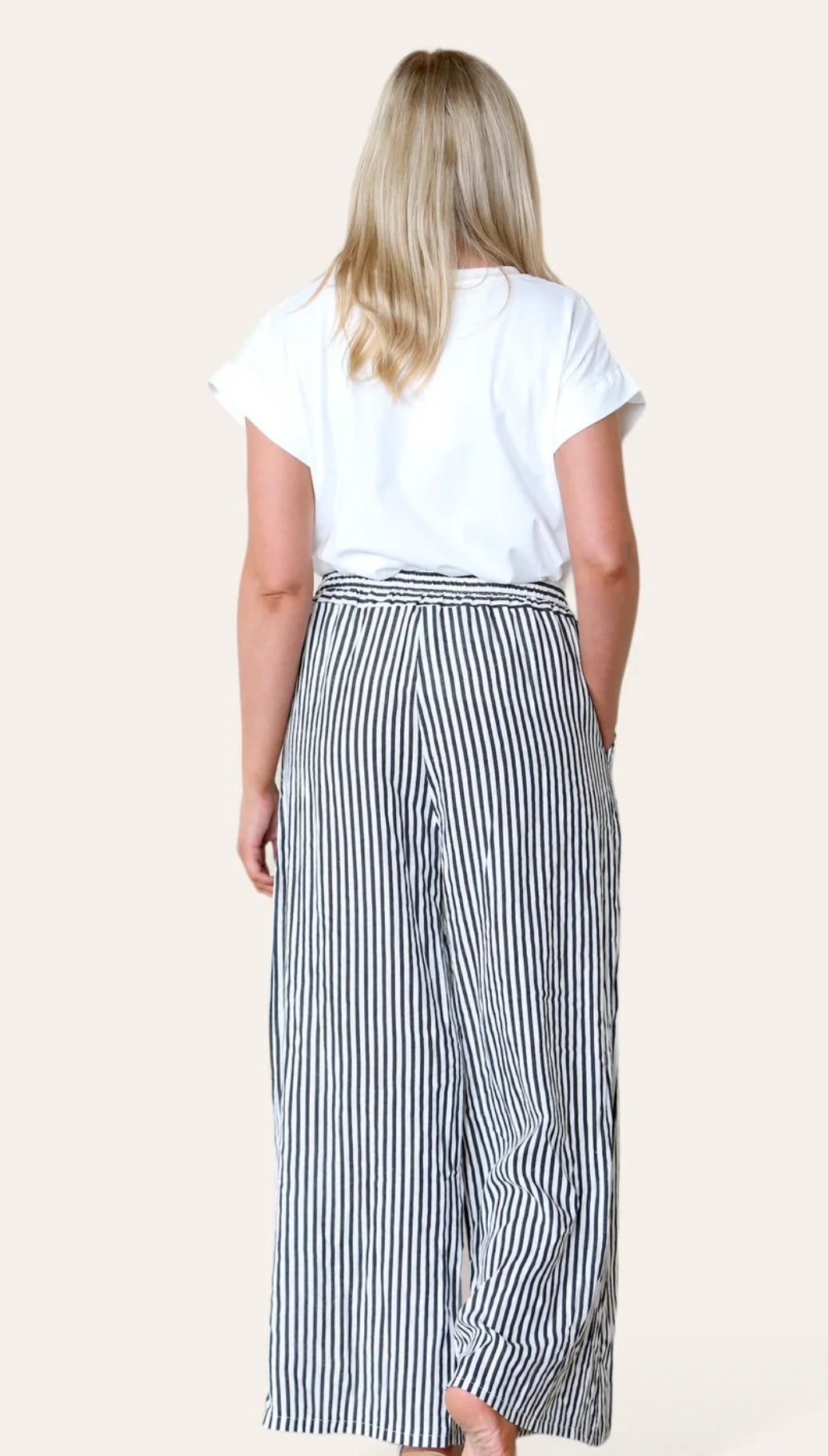 Stripe Print Mix Linen Trousers- Tamara