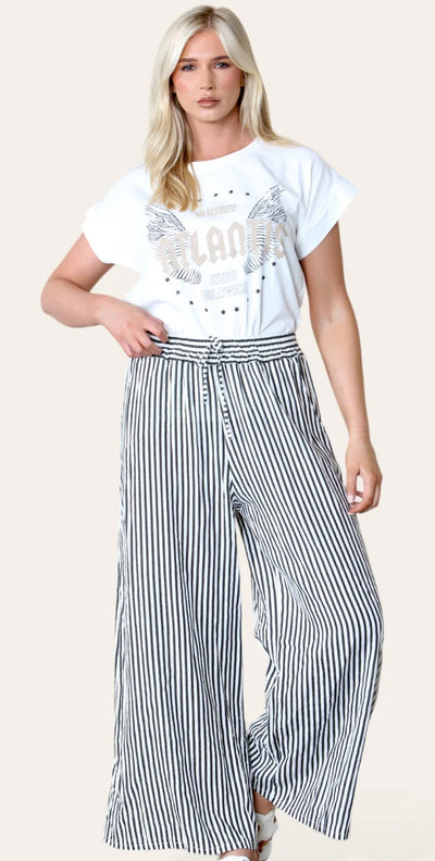 Stripe Print Mix Linen Trousers- Tamara