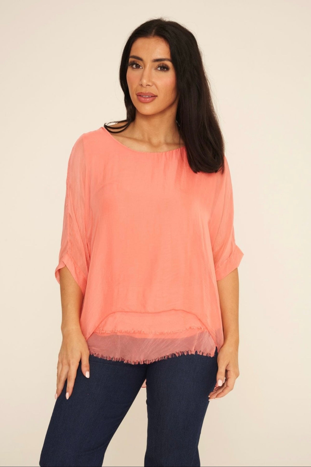 Frayed Hem Layered Silk Top- Freya