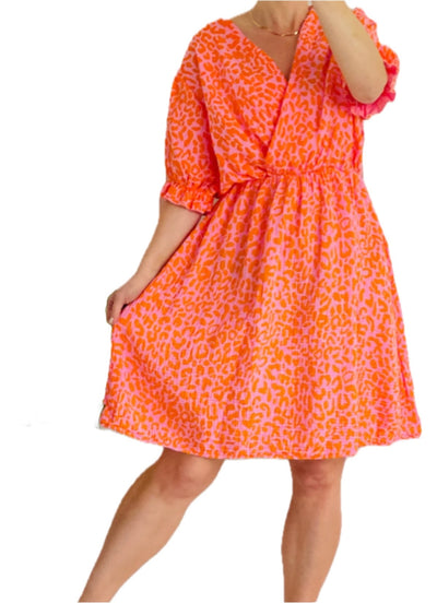 Leopard Cheesecloth Crossover Dress- Vally