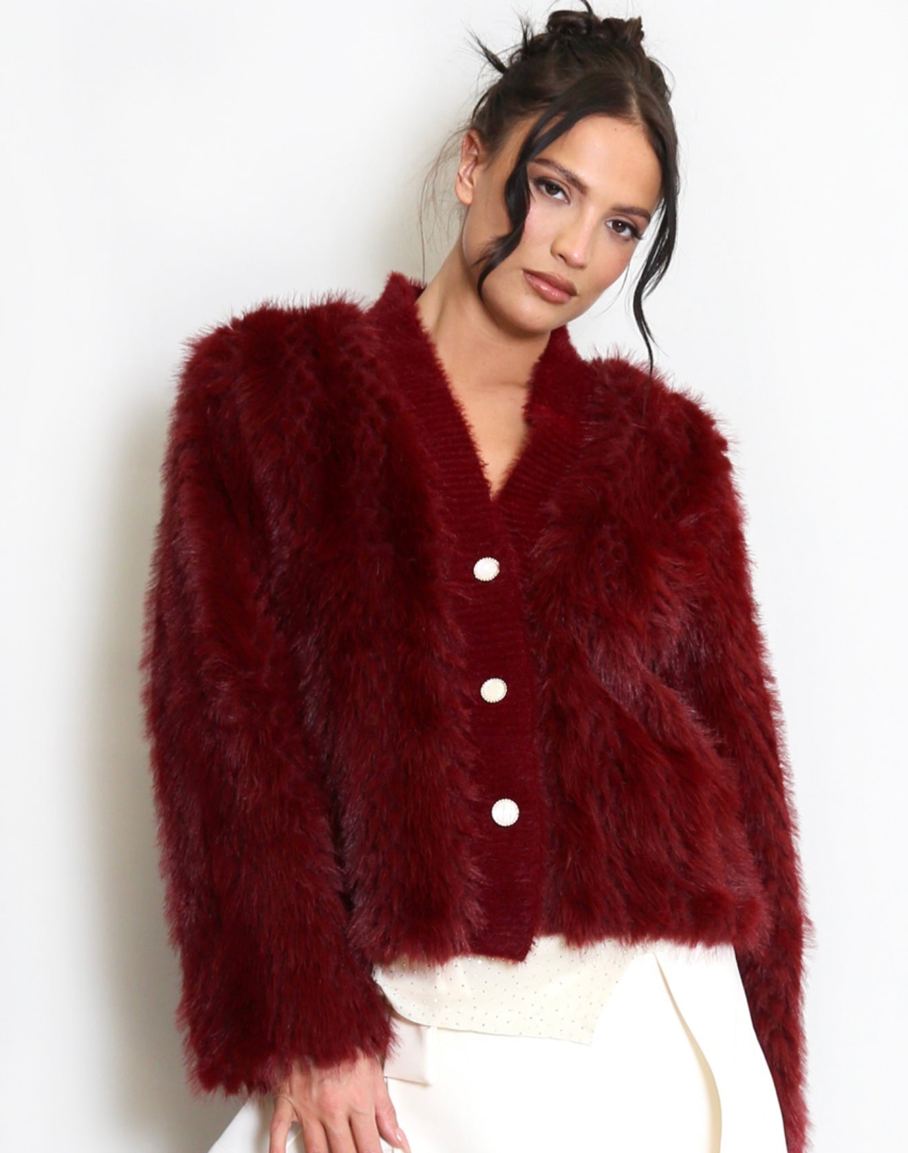 Faux Fur Cardigan Jacket- Piuma