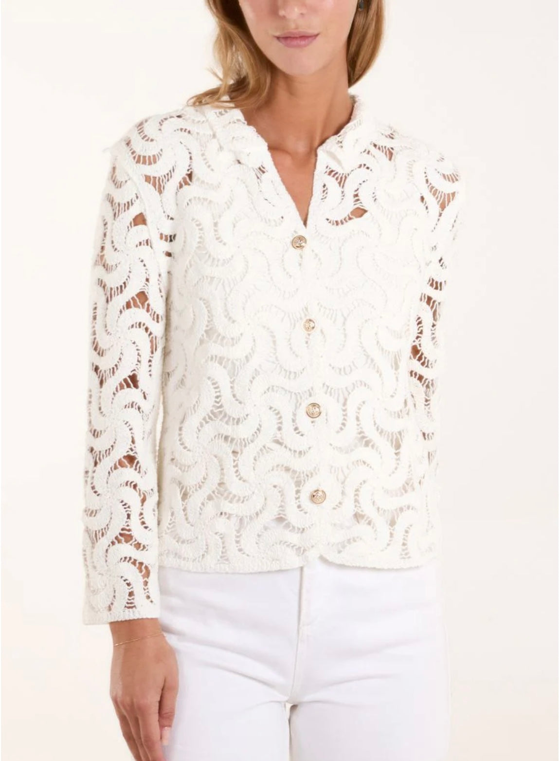 Ivory Cotton Swirl Crochet Shirt-  Glicine