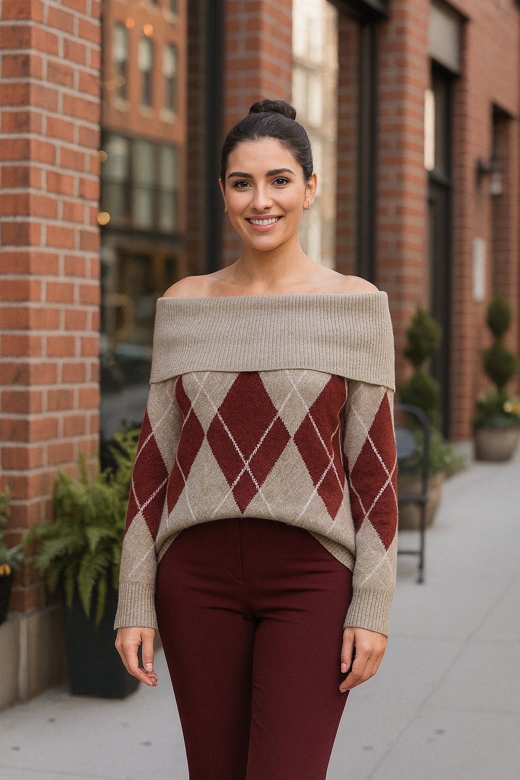 Argyle Wool Blend Off-Shoulder Jumper- Scozia