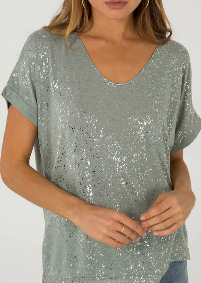 Silver Splatter V-Neck Tee- Malissa