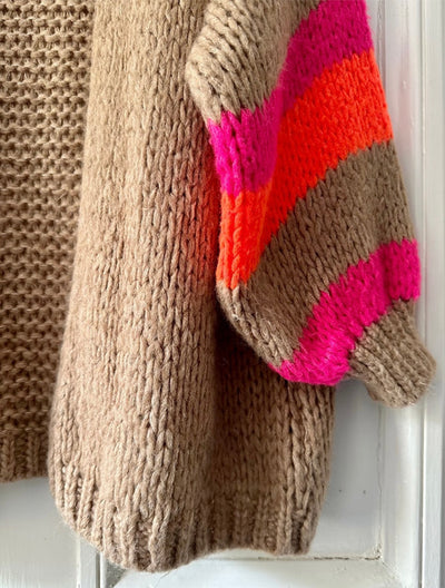 Neon Stripe Chunky Knit Cardigan- Brio