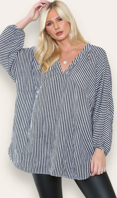 Cheesecloth Stripe Oversized Top- Brenda