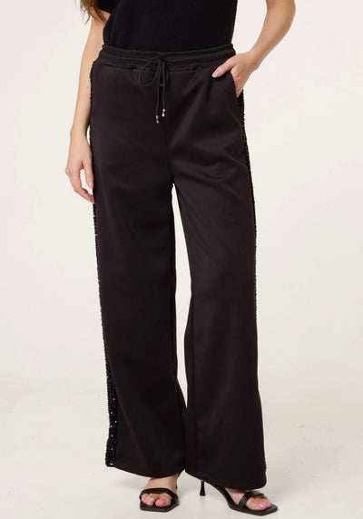 Sequin Velvet Trim Wide-Leg Trousers- Lusso