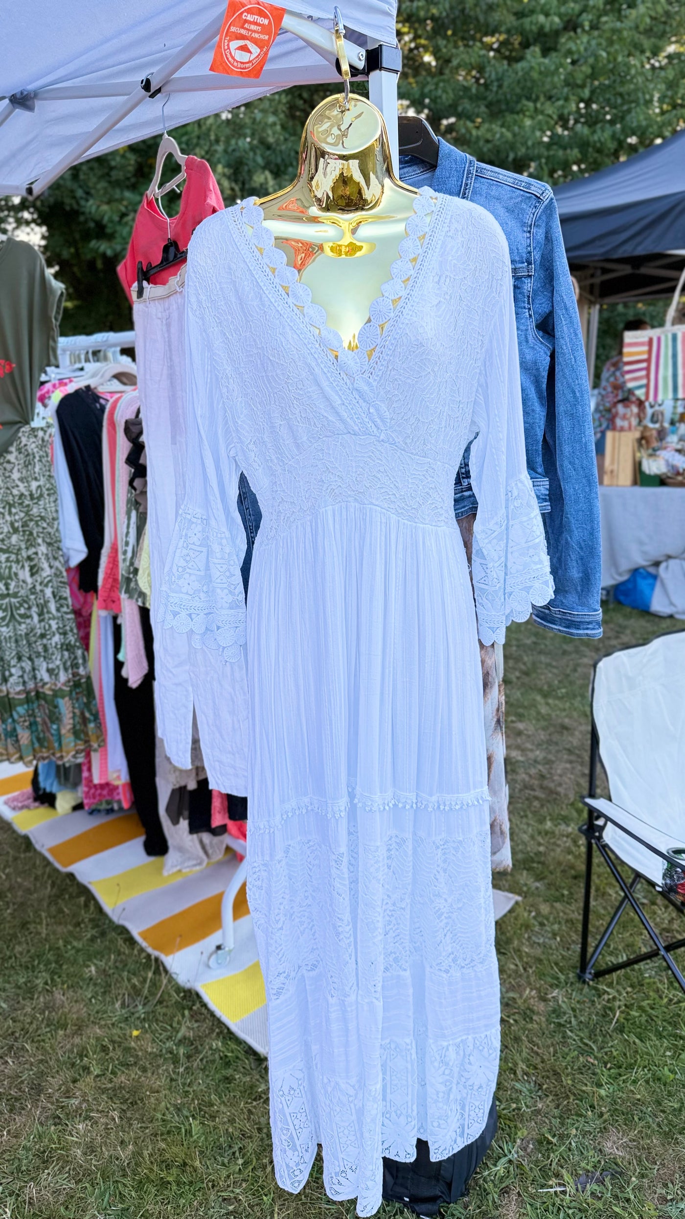 Lace Crochet V-Neck Italian Long Dress- Gloriana