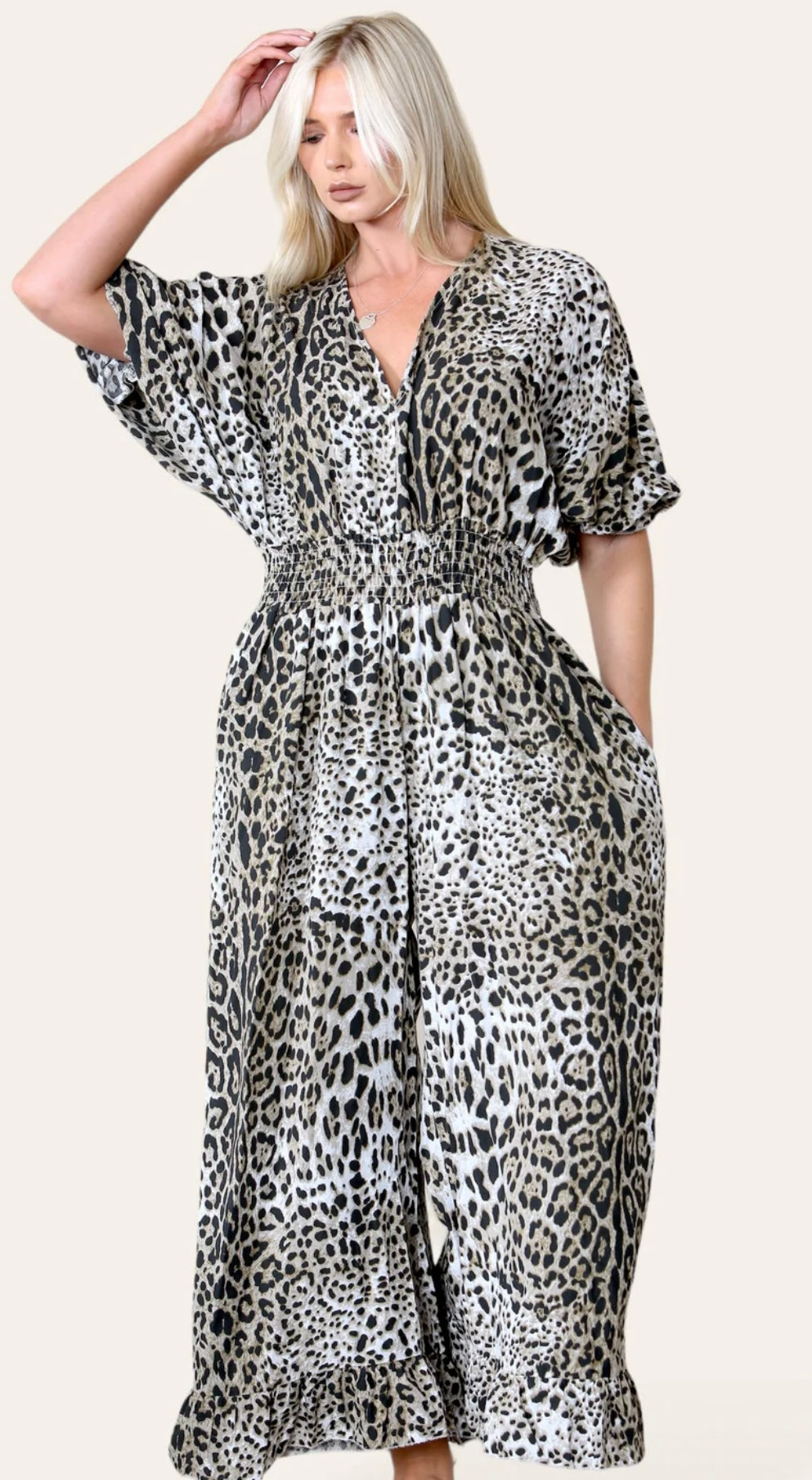 Leopard Print Bandeau Jumpsuit- Narciso