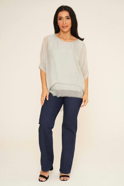 Frayed Hem Layered Silk Top- Freya