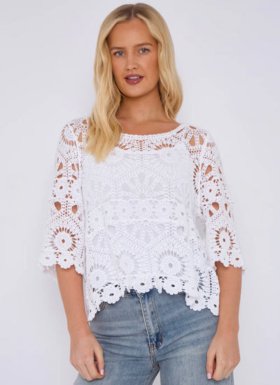 Crochet Circle Print Top- Oriana