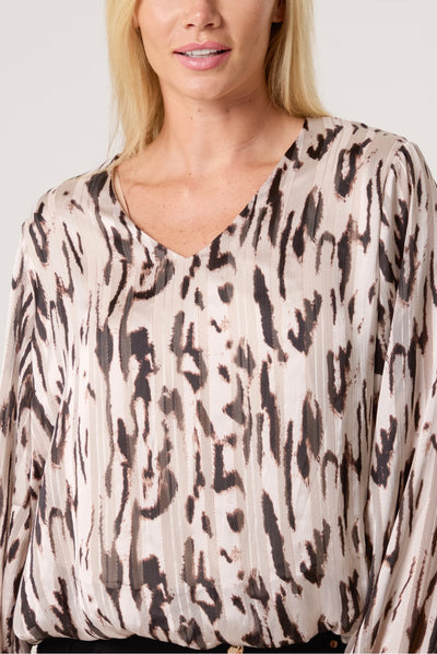 Glitter Animal Print Puffball Blouse- Anisia