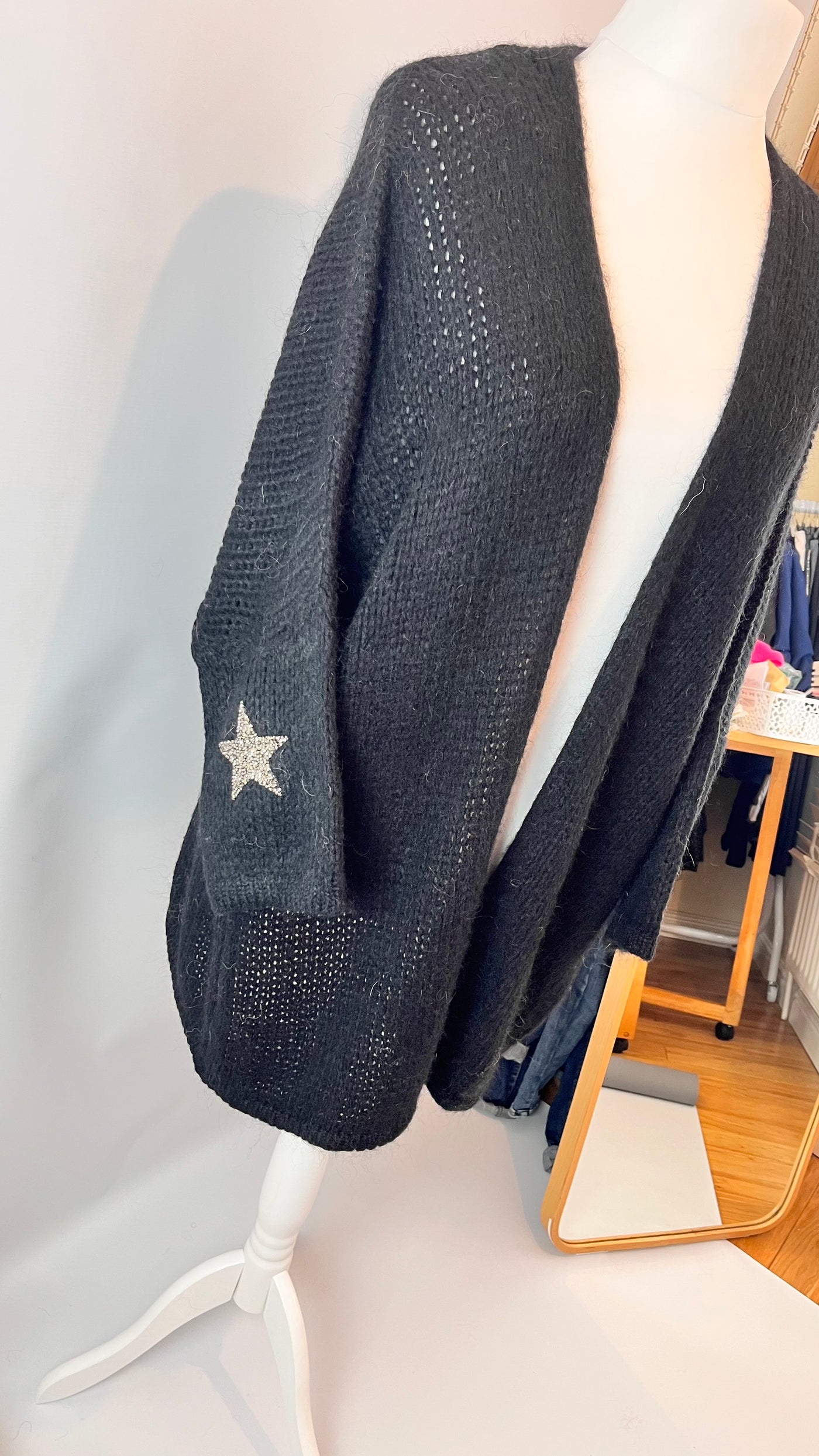 Chunky Knit Glitter Star Slouch Cardigan- Daria