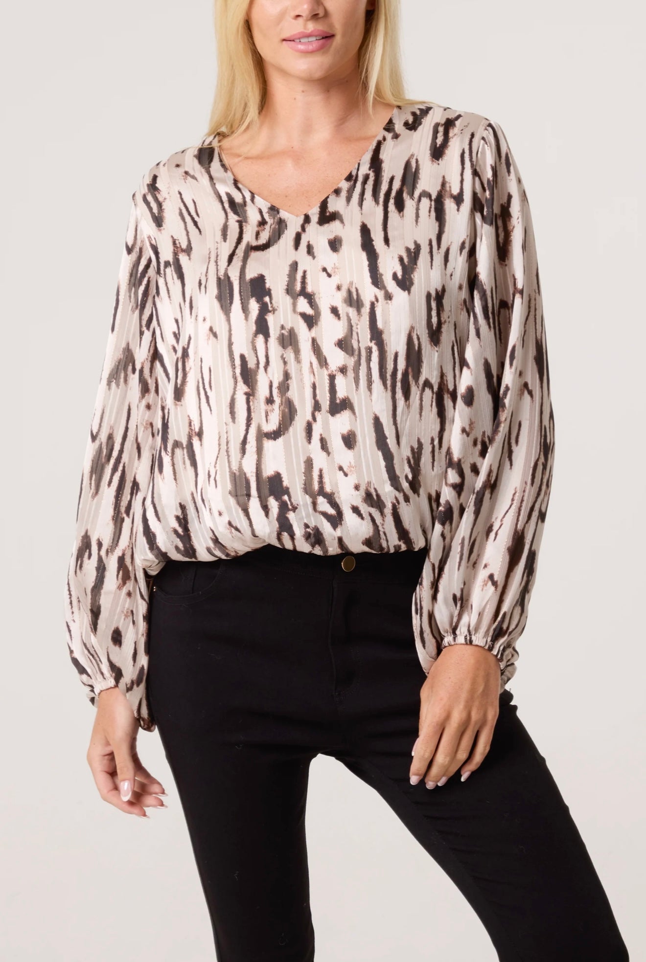 Glitter Animal Print Puffball Blouse- Anisia