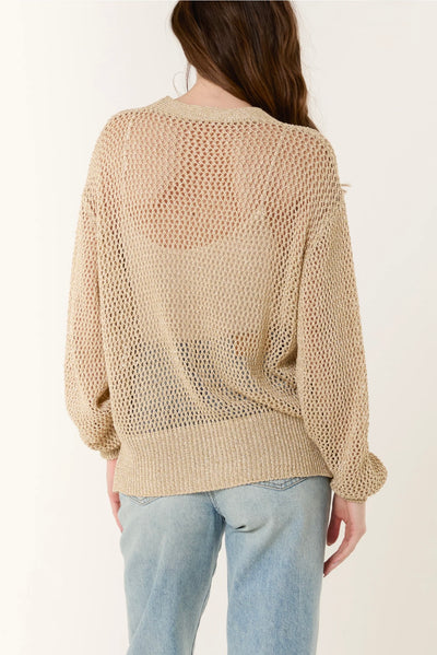 Gold Button Lurex Knit Cardigan- Luminosa