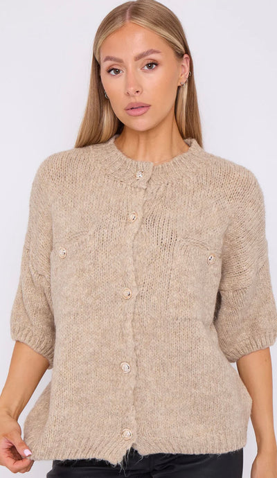 Gold Button Short Sleeve Cardigan- Caterina