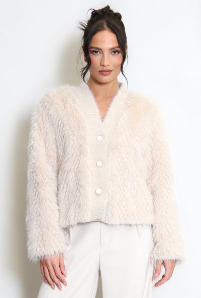 Faux Fur Cardigan Jacket- Piuma