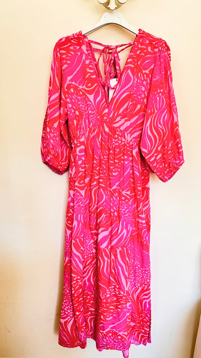 Coral Print Cotton Maxi Italian Dress- Corallo