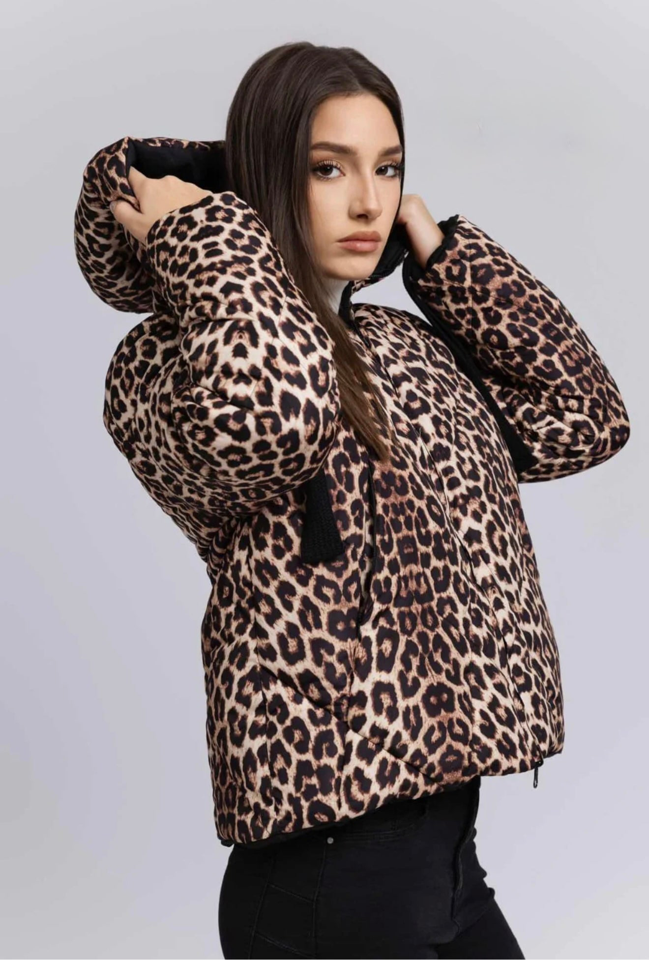 Reversible Leopard Print Quilted Hoody Jacket- Oncilla