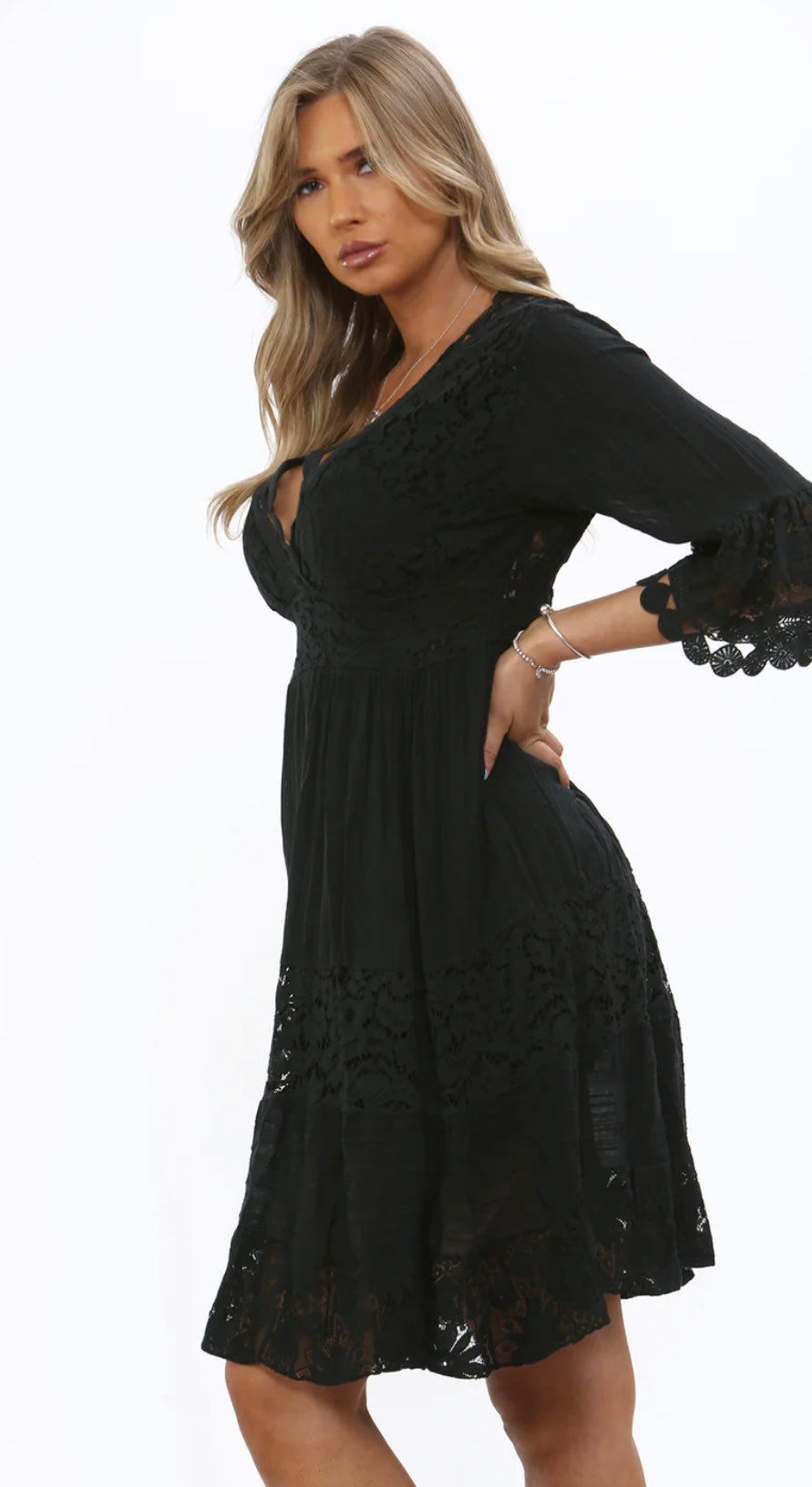 Lace Crochet V-Neck Italian Dress- Gloria