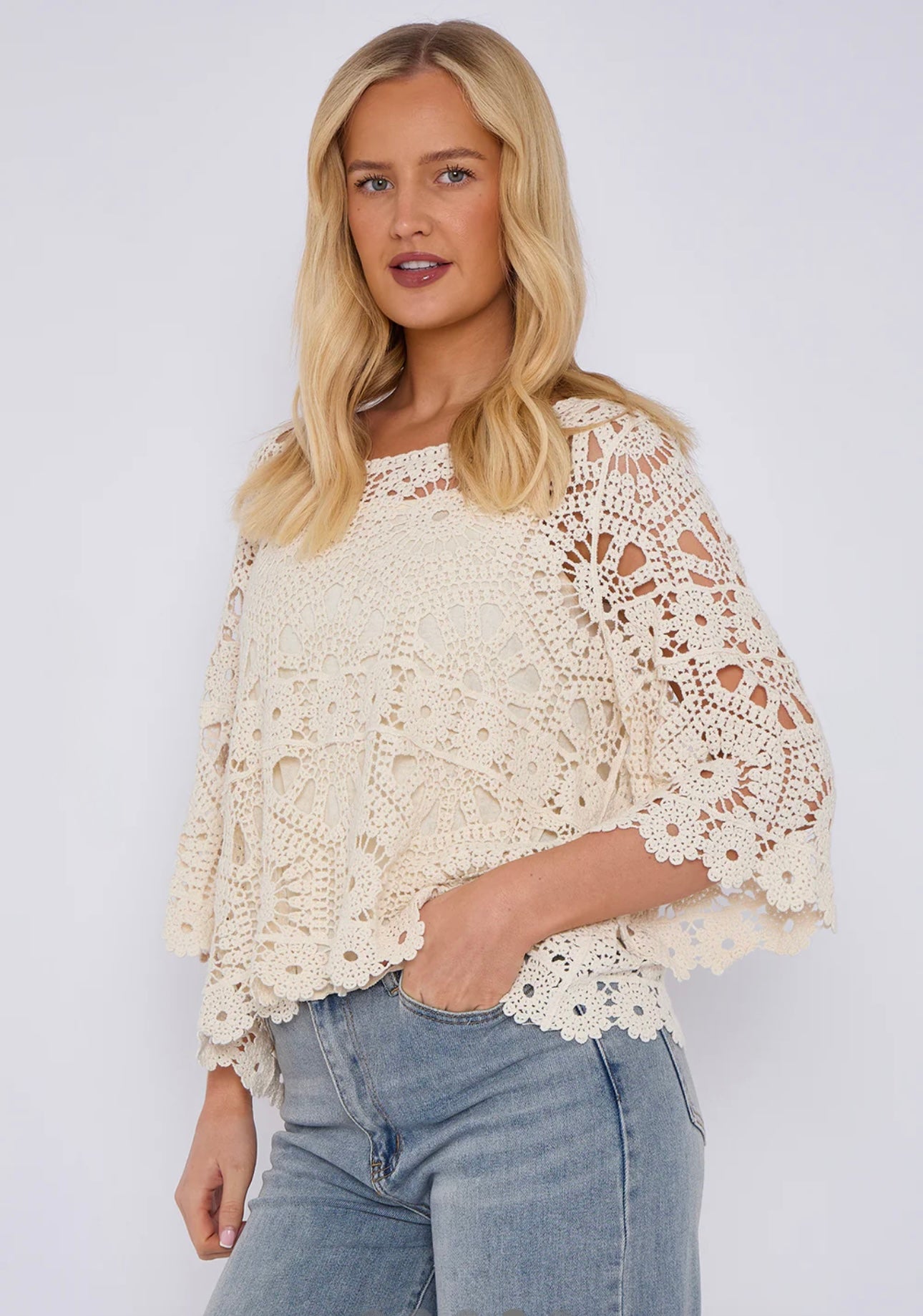 Crochet Circle Print Top- Oriana