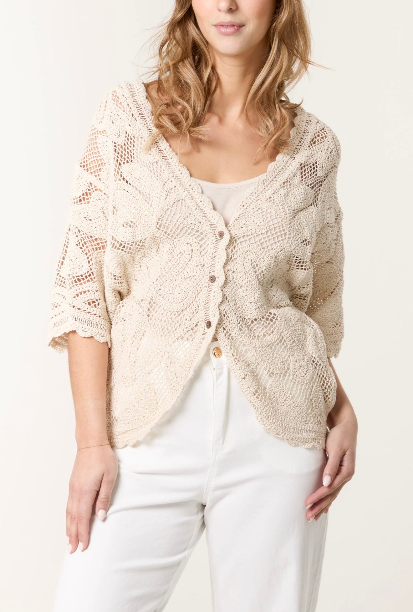 Crochet Leaf Batwing Cardigan- Siani