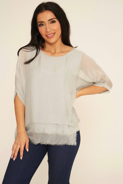 Frayed Hem Layered Silk Top- Freya