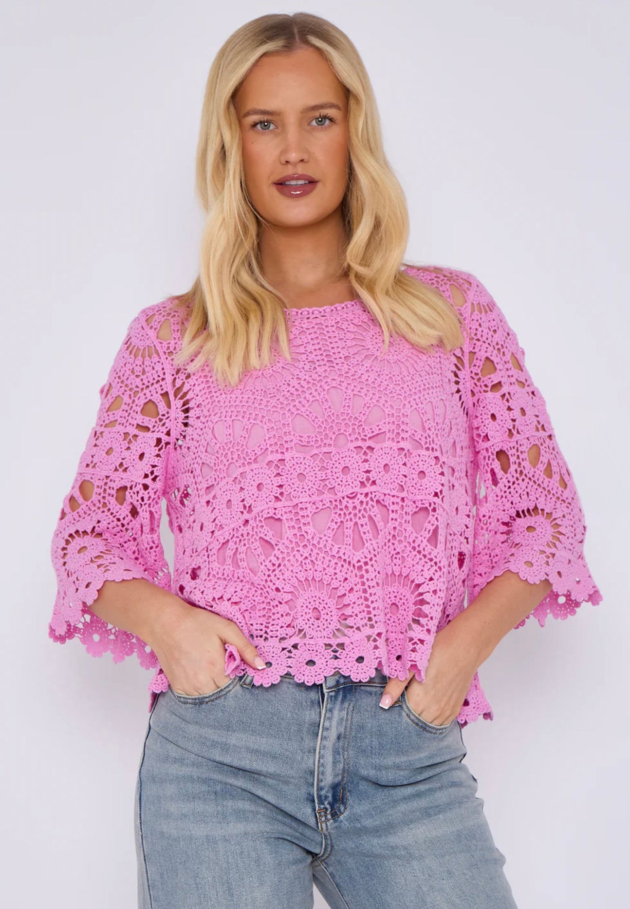 Crochet Circle Print Top- Oriana
